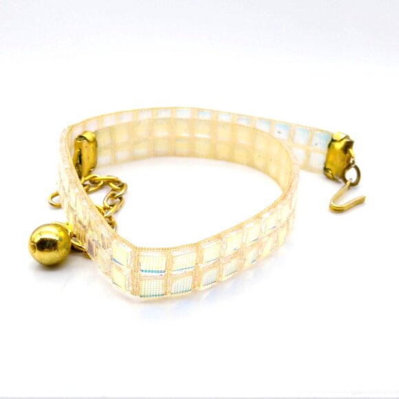 Unique Vintage Holographic Choker, Clear w Golden Sheen Soft Plastic Windowpane - Picture 2 of 3